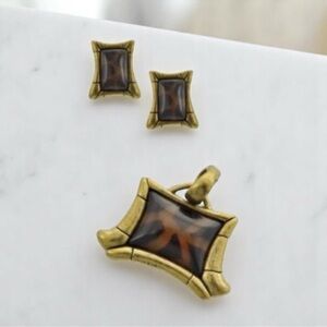 Paulus Tortoise Shell Pendant & Earrings Set Gold-Tone NWT